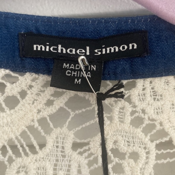 Ivory lace cardigan with denim trim, gold buttons NWT - Picture 6 of 6